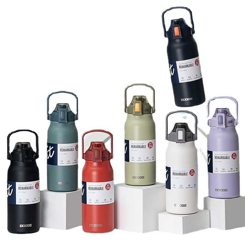 Fashionable and simple large-capacity straw insulated cup, Dodge 316 Ledong jumping lid insulated kettle, portable sports water cup Item Picture