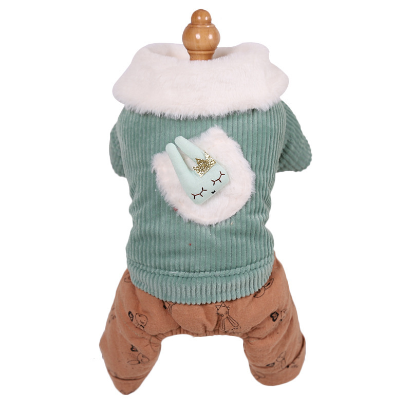 Fashionable and beautiful pet cotton-padded clothes for autumn and winter, corduroy warm dog four-legged coat, thick and comfortable cat coat Item Picture