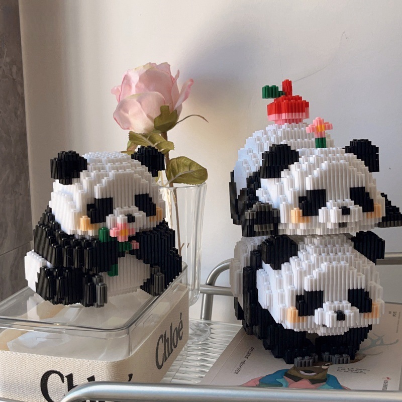 超萌花花熊猫国潮积木小颗粒儿童玩具高难度立体摆件拼图女孩礼物国潮详情图4