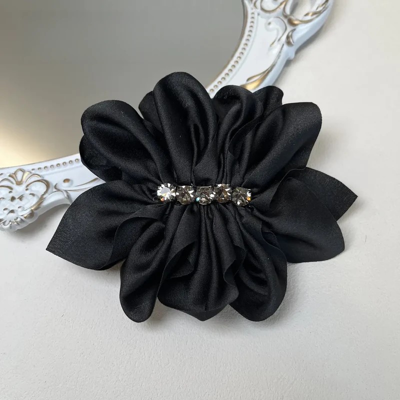 气质水钻香蕉夹韩式百搭马尾夹黑色网纱褶皱蝴蝶结一字香蕉夹女