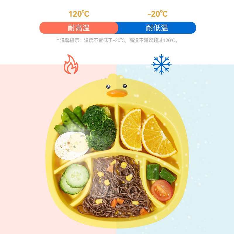 Household children's dinner plates, cartoon grid tableware sets for kindergartens and schools, baby eating training forks and spoons, complementary food bowls details Picture