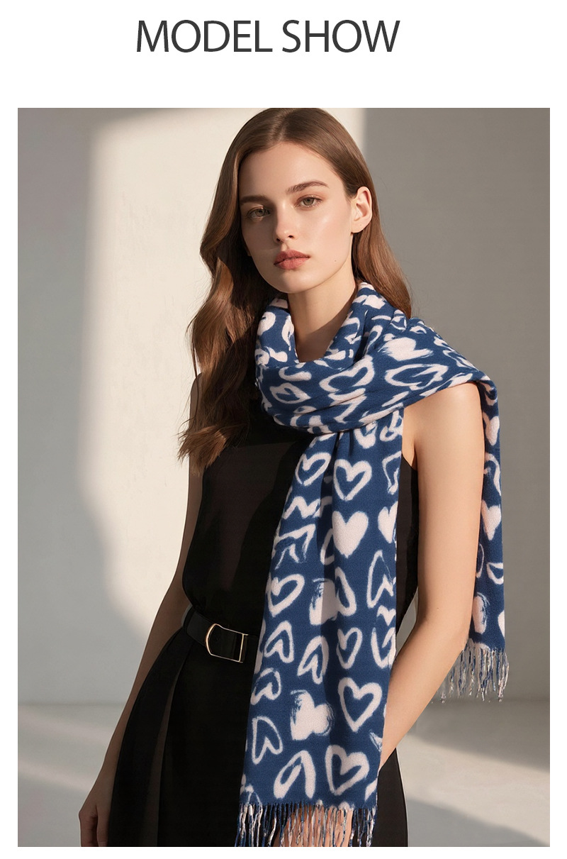 Heart-shaped cashmere feel scarf for women in winter, a high-end faux cashmere autumn and winter Korean-style versatile scarf shawl for women wholesale pic 3
