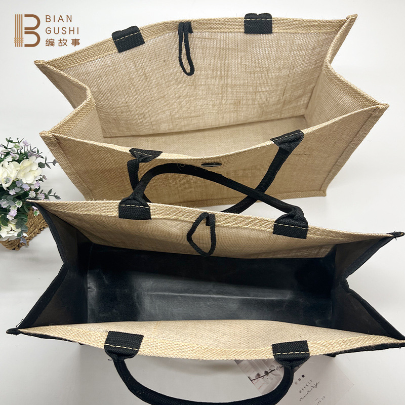 Simple Non-Printing Linen Tote Bag Jute Hand Bill Shoulder Bag Can Print Logo Cotton Linen Canvas Environmental Shopping Bag details Picture