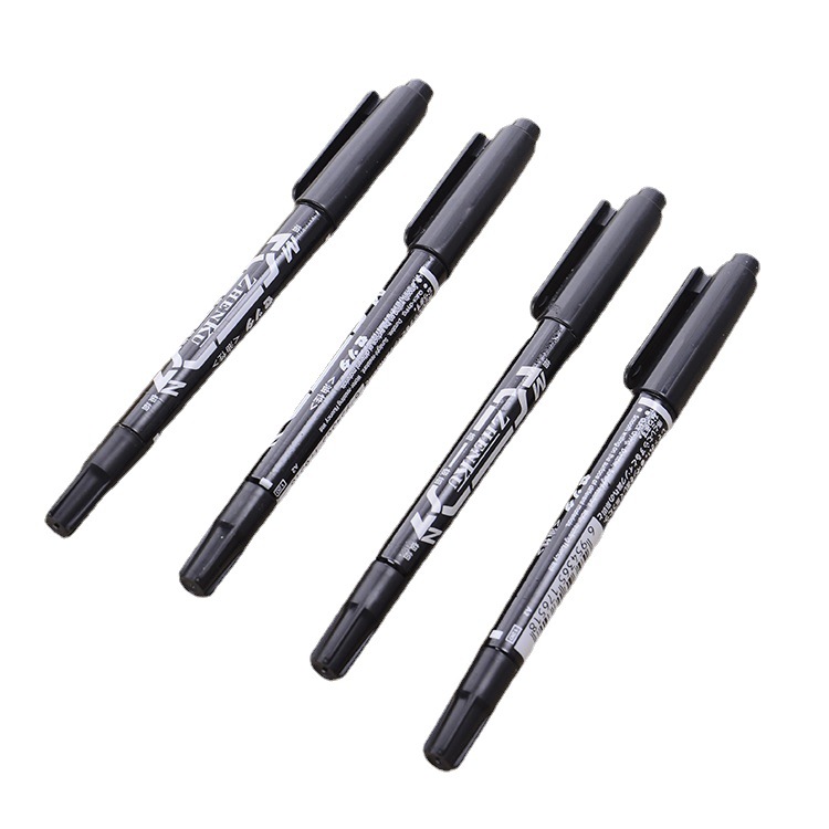 Small double-tipped marker pens, black oil-based quick-drying box tipped thick pens, small tipped pens, fine oil-based pens, 2-yuan store supply Item Picture