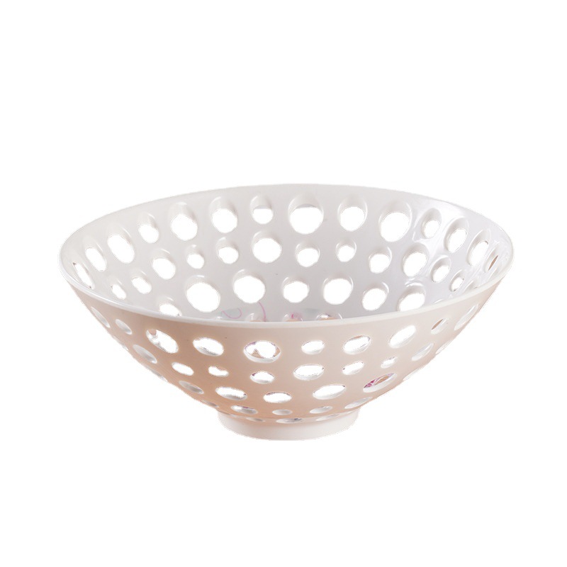 Vegetable basket, double-ear melamine fruit plate, fruit basket, imitation porcelain tableware, kitchen draining basket, double-ear hole hollowed-out plastic fruit basket Item Picture