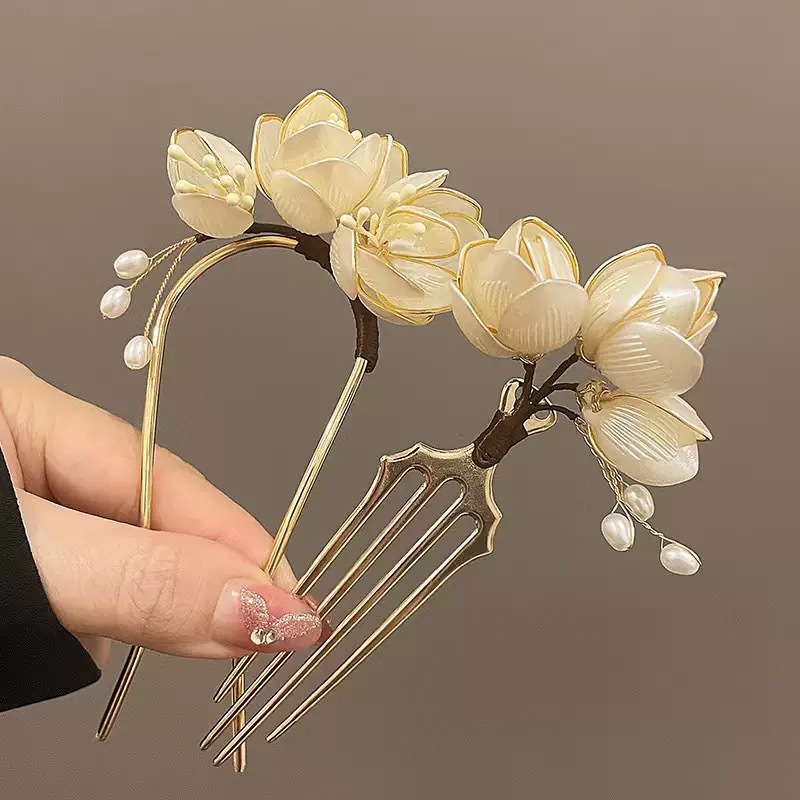 Ancient-style white magnolia hairpin, flower hairpin, women's classical cheongsam, new Chinese-style high-end hairpin, Hanfu headwear