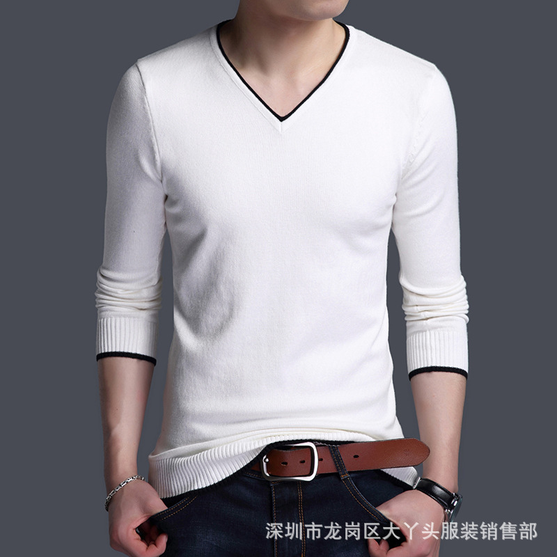 Men's sweater V-neck pullover, autumn and winter long-sleeved thin cardigan, casual base layer knitted sweater, wholesale factory inventory for export Specification image