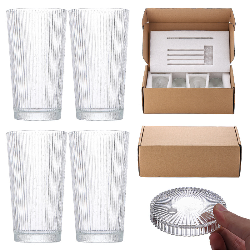 Sundi Amazon Glass Household Vertical Stripe Juice Cup Milk Tea Coffee Drink Glass Cup Cup Tea Wholesale Specification drawing