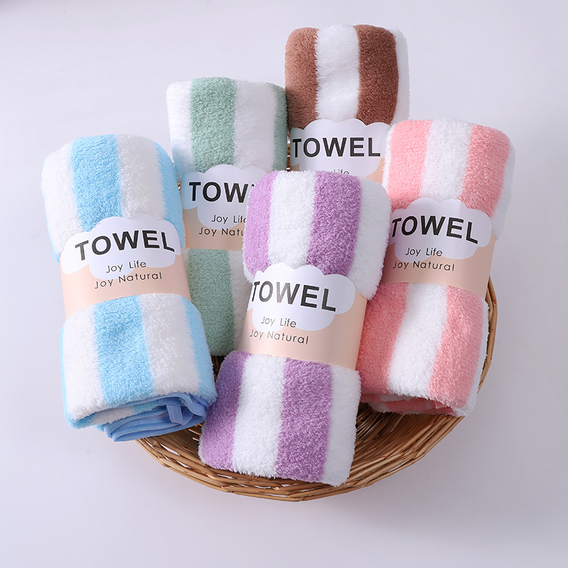 Wide color striped towels for adult face washing, thickened household face towels, soft and absorbent, skin-friendly coral velvet for adult wash