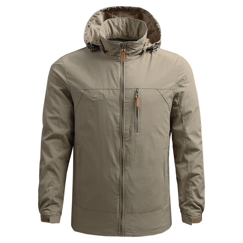 2020 Men's Spring and Autumn Thin Outdoor Jacket, Youth hooded loose large-sized casual windbreaker details Picture