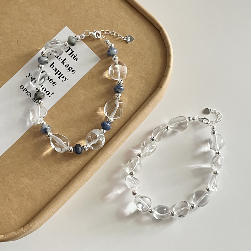 925 sterling silver irregular crystal spotted silver bead bracelet for women, simple handcrafted design, versatile beaded bracelet B3238 Application Scenario