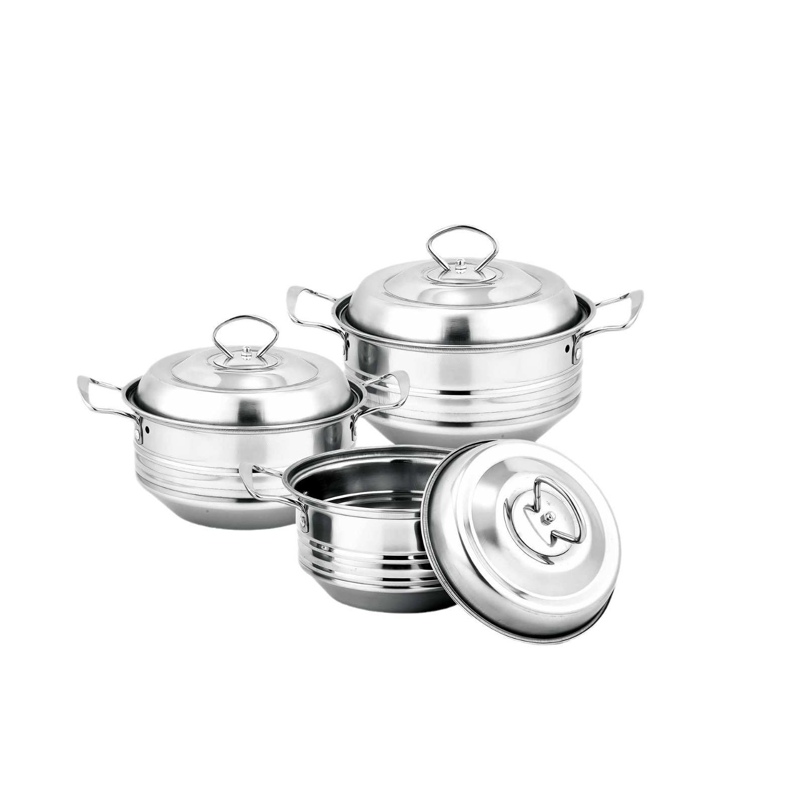 Korean-style stainless steel double-eared pot with a double bottom and rolled edge, flat-bottomed soup pot, mostly used for stewing, small milk pot with lid, factory wholesale Item Picture
