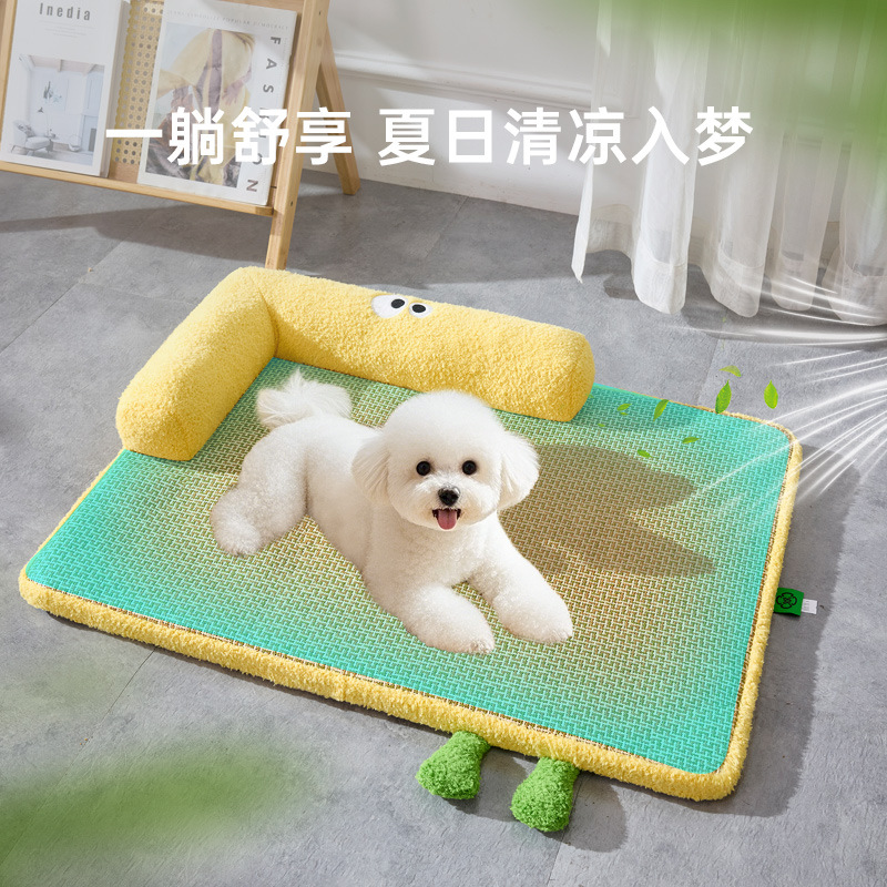 Perrera de verano perrera fresca refrigerando ratán tejido esterilla para perros perrera para gatos esponja engrosada tapete fresco para mascotas desmontable transfronterizo Specification image