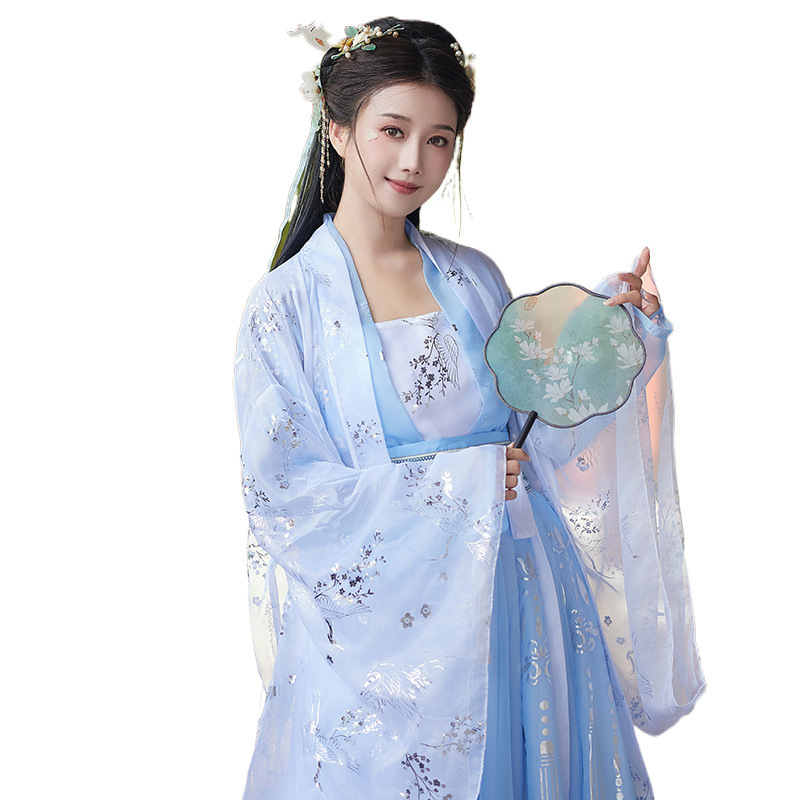 National Trend - Waist-length blouse and skirt Hanfu for women during the Mid-Autumn Festival, Chang 'e in daily life, students in summer, thin and slimming style, Chinese style Item Picture