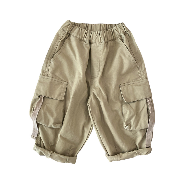 KALATOM Japanese-style children's workwear casual trousers, boys' washable retro versatile pants, large pocket fashionable pants Item Picture