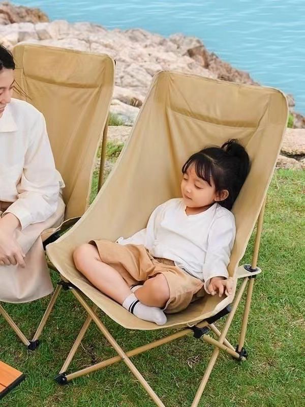 High-back lounge chair, moon chair, outdoor folding camping chair, multi-functional household portable fishing stool, widened Application Scenario