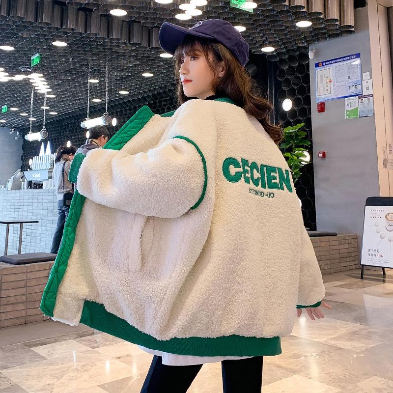 Girls' thick coat Autumn and Winter 2021 New style Children's double-sided lambskin baseball jacket Cotton-padded jacket Cotton-padded jacket top Specification image