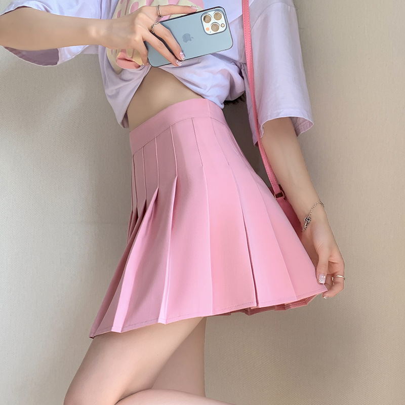 Khaki pleated skirt for women, 2022 new Spring, Summer and autumn school style high-waisted slimming short skirt suit skirt details Picture