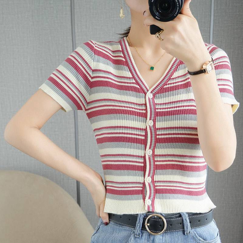 修身弹力韩版夏季短袖露脐恤女肚脐上衣领修身百搭短款纯穿搭混批