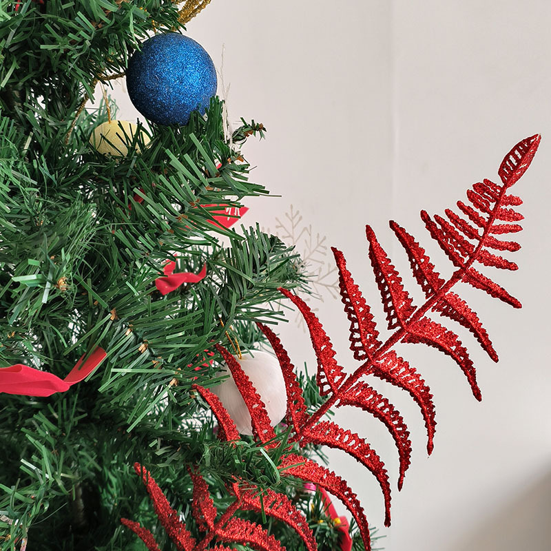 Christmas Decorations Glitter Hollowed Out Persian Leaf Gold Powder Olive Branch Christmas Tree Decoration Fake Leaves Gold Pair Leaves Cross Borders Application Scenario