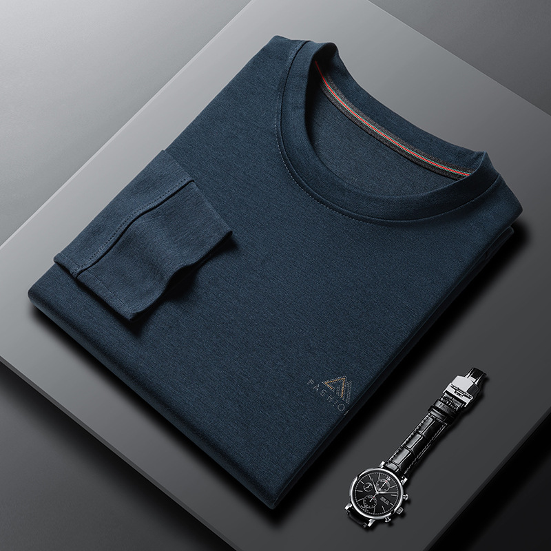 Spring and autumn men's fashion trend round-neck long-sleeved T-shirts, casual young and middle-aged casual diamond-encrusted light luxury sweatshirts, one-piece consignment details Picture
