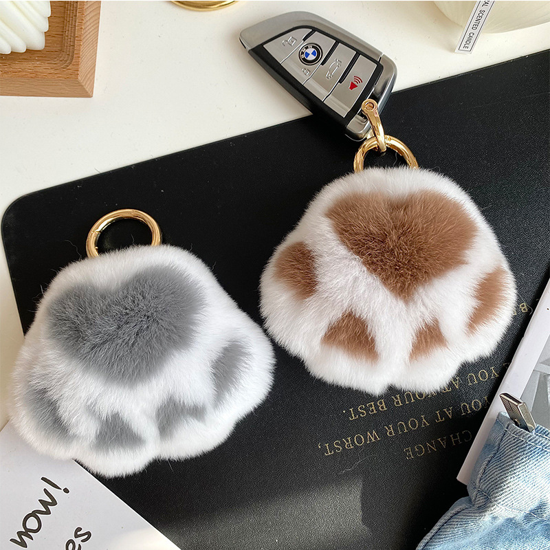 Kitten paw, rex rabbit fur, fur pendant, plush bag pendant, car keychain accessory, cute girl details Picture