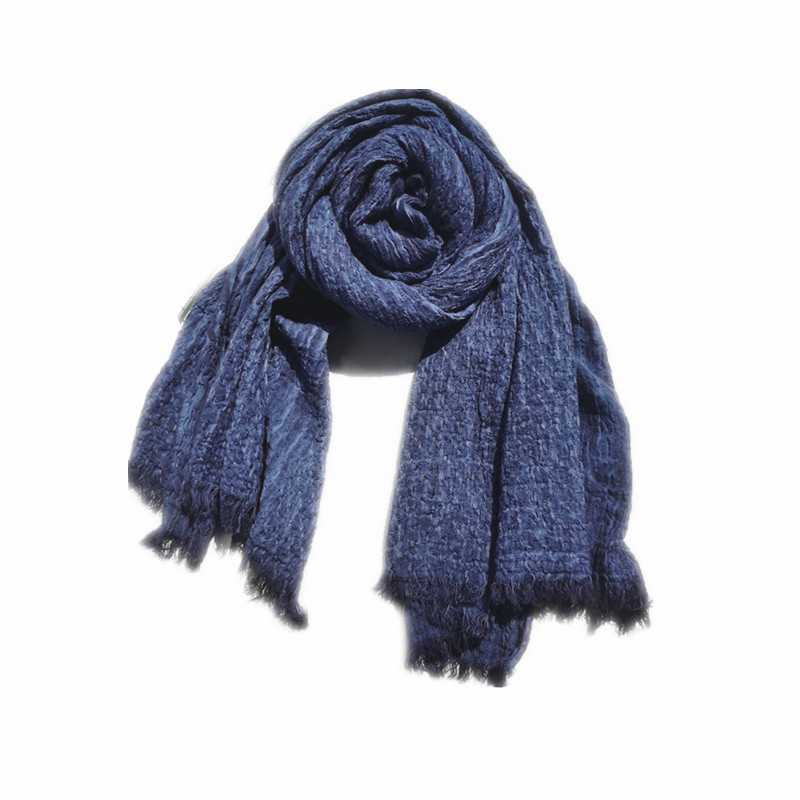 Cotton And Hemp Scarf Female Autumn And Winter New Literary And Retro Mesh Hand-Dyed Pure Color Cross-Border Foreign Trade Men's Scarf Item Picture
