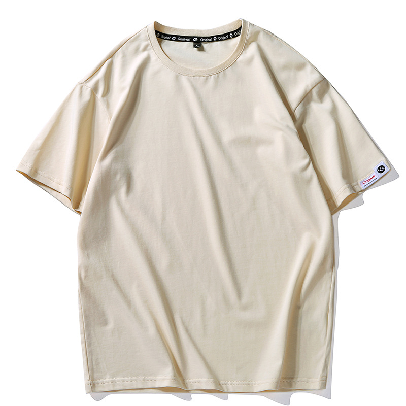 210g loose short-sleeved Xinjiang cotton T-shirts for men and women, Japanese summer solid color round neck new base layer, custom LOGO details Picture