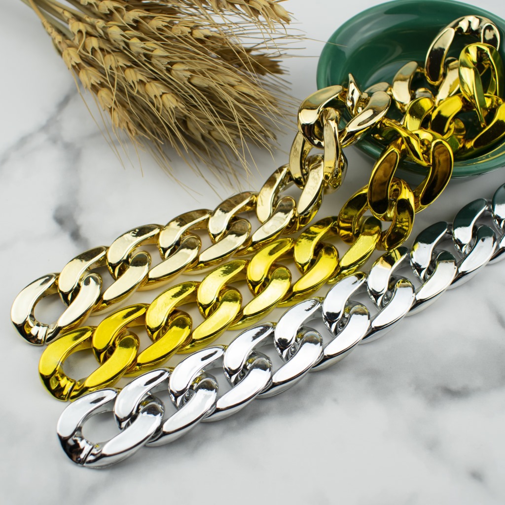ABS acrylic plastic UV electroplated gold 21*30 chain, chain link, buckle, opening ring for jewelry and luggage accessories details Picture
