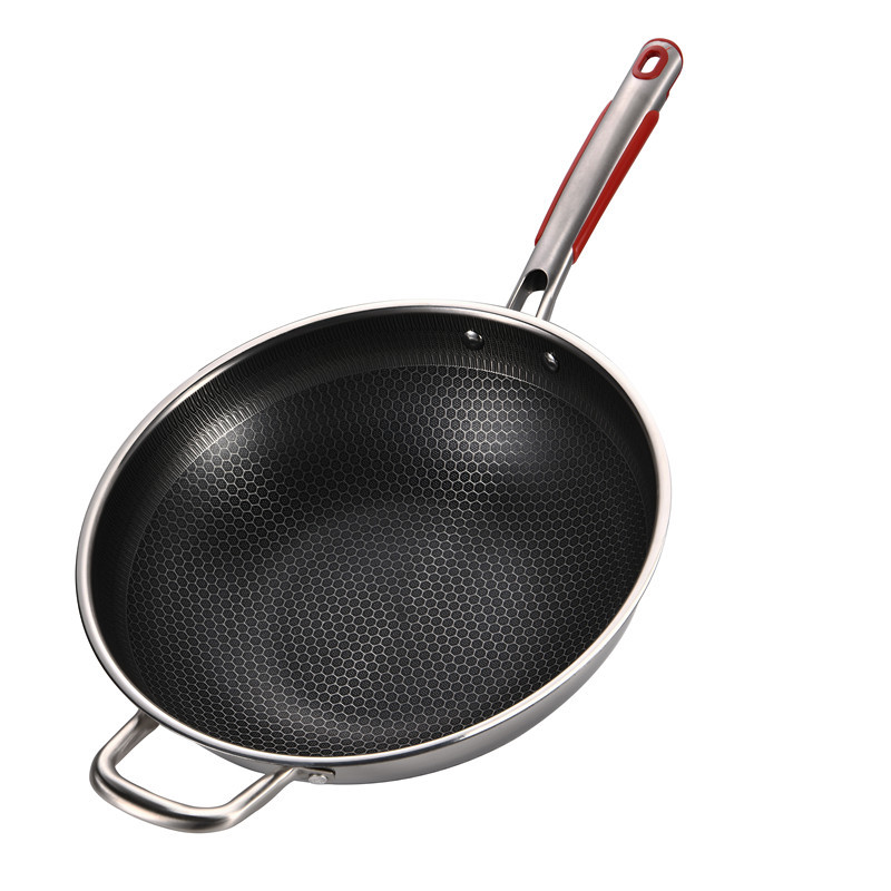 Double-sided screen honeycomb suspended wok, three-layer or five-layer stainless steel wok, uncoated non-stick wok, one-piece consignment Specification image