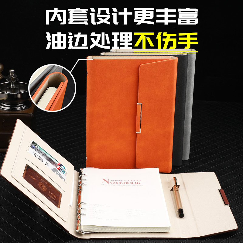 A5 Three-Fold Loose-Leaf Book Wholesale Notebook Business Office Notepad Gift Box Set Can Print Logo details Picture