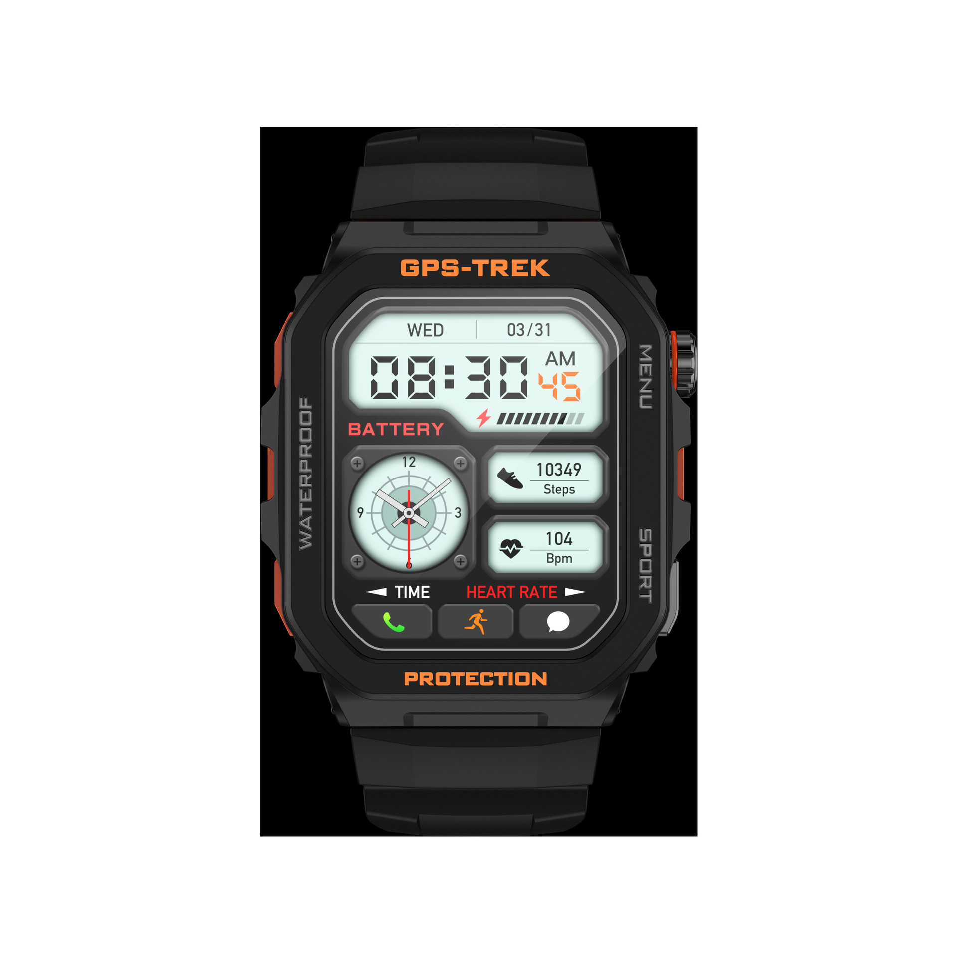 Deporte reloj inteligente frecuencia cardíaca presión arterial detección mensaje push impermeable resistente a terremotos larga duración bluetooth llamada reloj details Picture
