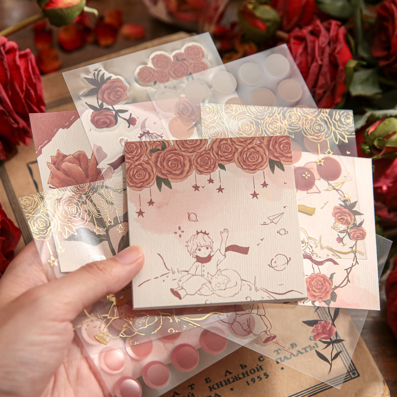 Mr. Paper Gold Three Set Sticky Note Rose Star Series Retro Rose Hand Tent Decorative Base Message Paper details Picture