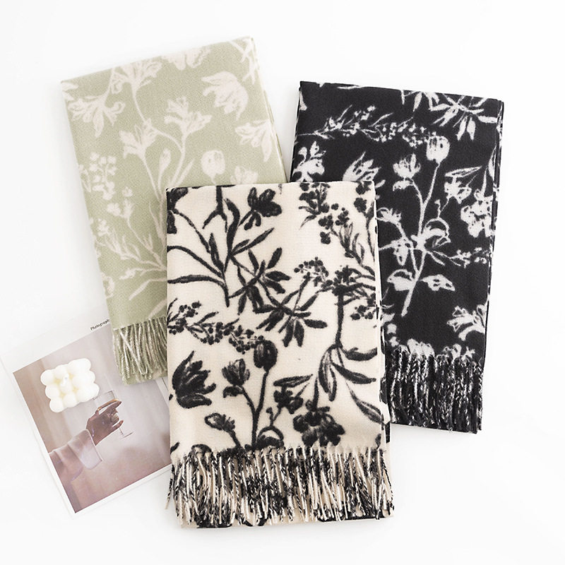 New Imitation Cashmere Scarf Female Cream Sweet Sister Wind Autumn And Winter Printed Scarf Korean Version Korean Neck Network Red Shawl Item Picture