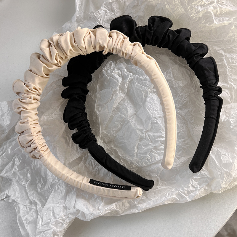 Pleated Headband Korean Headdress Advanced Sense Pure Color Cloth Art High Cranial Top Hairpin Female Gentle Temperament French Headband