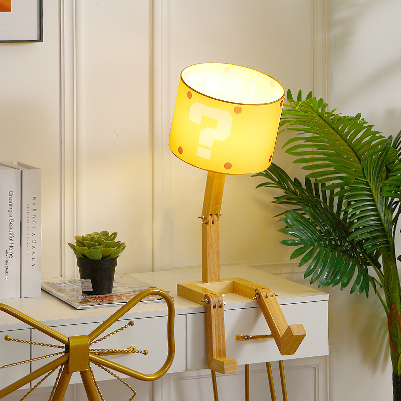 Internet-famous solid wood robot decorative table lamp, creative bedside ambient light, bedroom eye-protecting small gift, plug-in night light Specification image