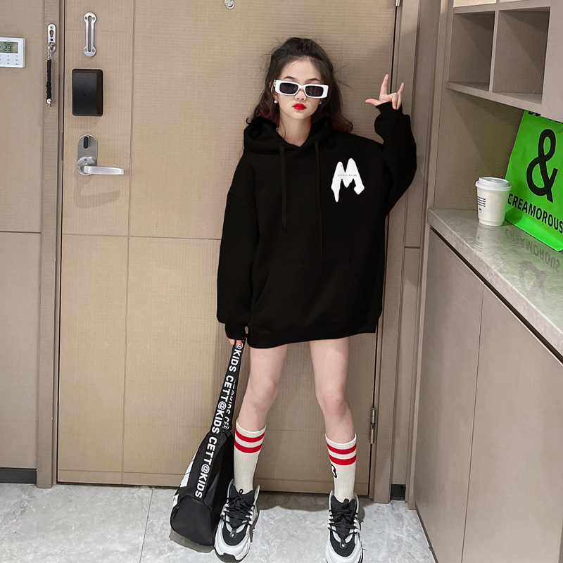 Children's and girls' mid-length hoodie autumn/winter 2023 new style, stylish and trendy autumn top for children Specification image