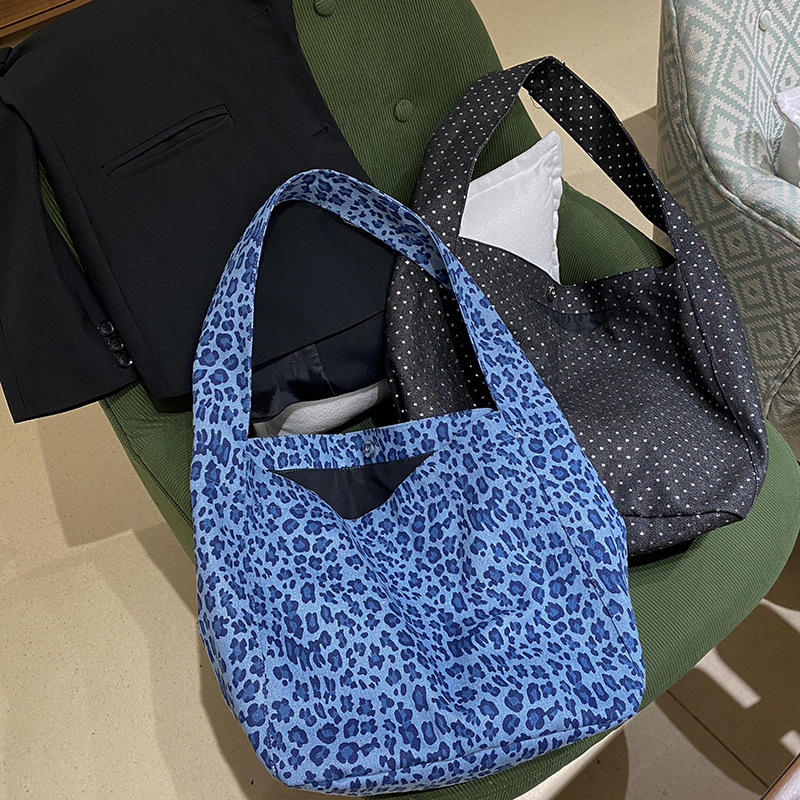 韩系ins豹纹牛津布包女慵懒松弛感百搭布袋大容量学生单肩托特包