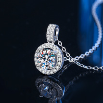 新款S925银圆包锆石项链莫桑吊坠一克拉锁骨套链时尚流行简约饰品