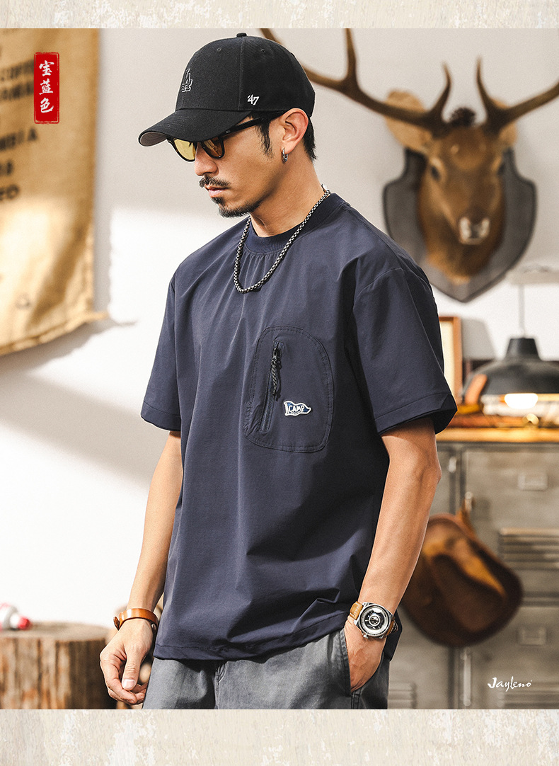 American functional pocket round-neck T-shirt for men, new summer outdoor sports, half-sleeved, moisture-wicking and sweat-wicking short-sleeved pic 15