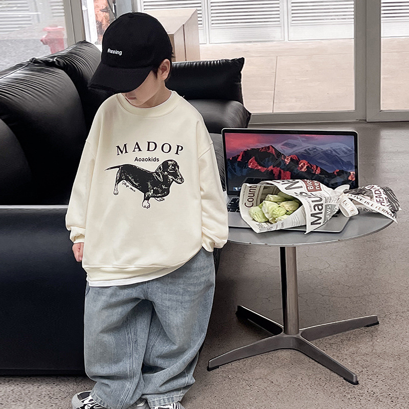 Tongku Children's Autumn Collection 2024 Huzhou Zhili Children's Clothing Korean-style baby top Cartoon Animal Print Boys' hoodie Application Scenario