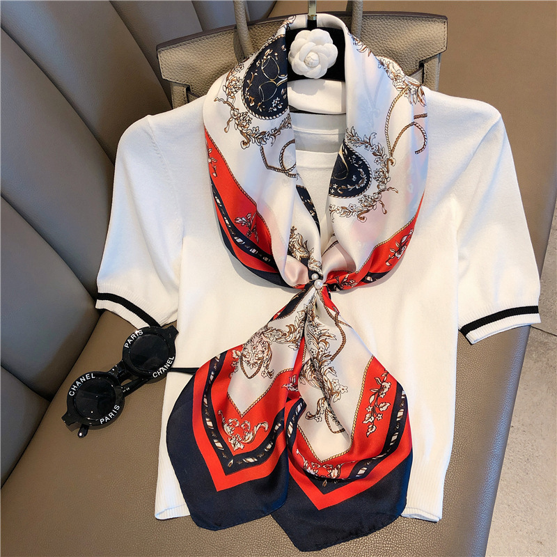 Spring New Korean Version Of Temperament Literature And Art With 90 Square Scarf Imitation Silk Scarf South Korea Color Small Fresh Silk Scarf Woman full figure