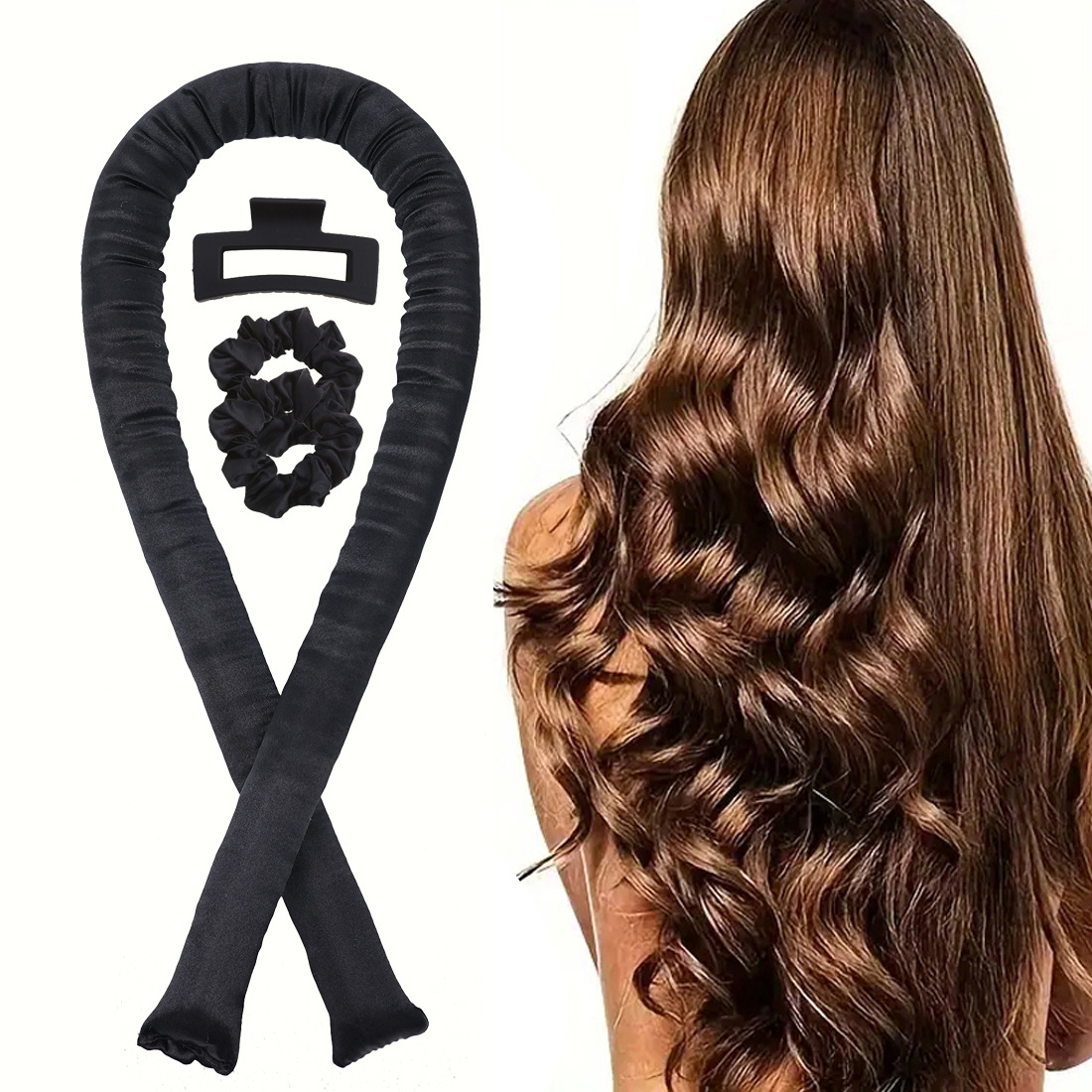 Factory direct supply of satin non-heating curling iron set, sleep hair care lazy person tie-dye curly hair Item Picture