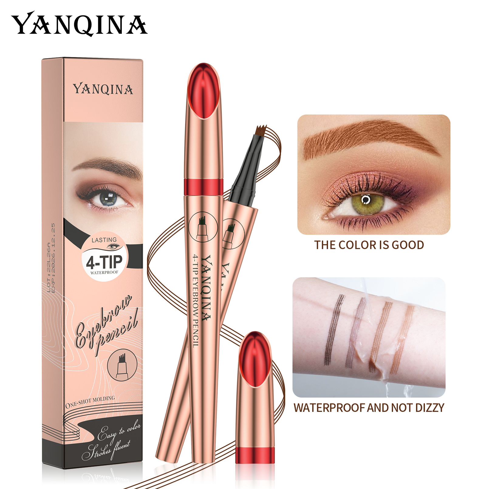 Yanqina Four Fork Liquid Eyebrow Pencil Waterproof And Not Fade Color Is Not Easy To Faint Wild Eyebrow Pencil Cross-Border Makeup details Picture