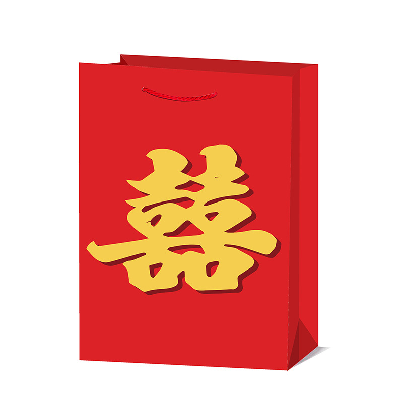 Bai Shi Special Packaging Red Hot Gold Paper Bag Tote Bag Wedding Hand Gift Gift Bag Home Has A Happy Event Packaging Bag Wholesale Application Scenario