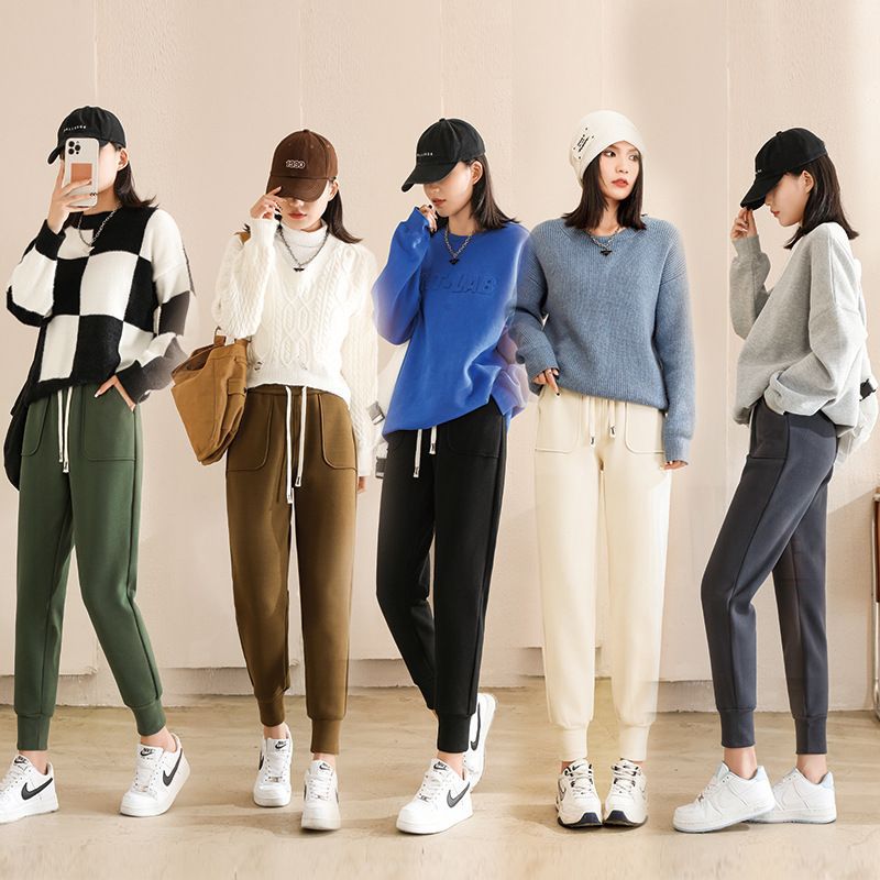 Autumn and winter nano warm and windproof women's sweatpants, winter fleece thickened, cold-resistant, slimming, sporty and casual, tight-fitting details Picture