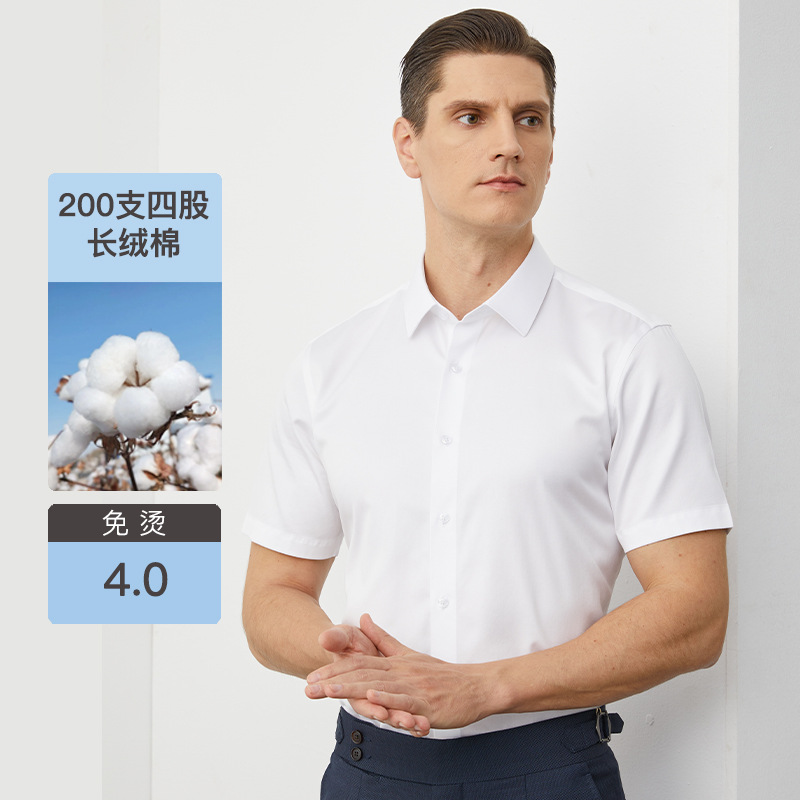 200-piece all-cotton no-iron high-end business professional formal short-sleeved shirt, men's high-end white shirt, pure cotton anti-wrinkle details Picture