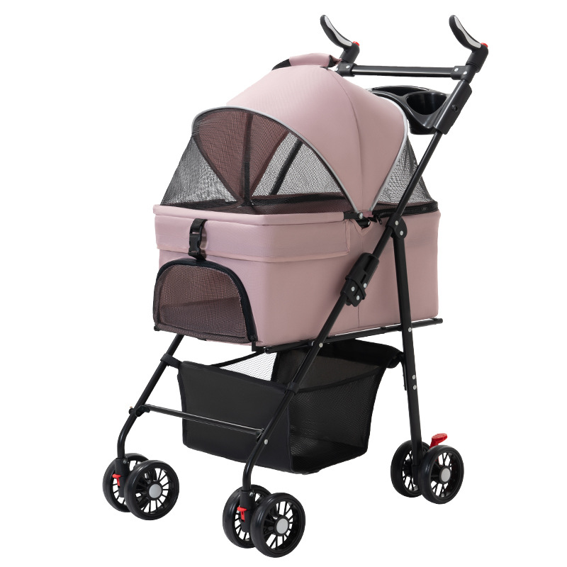 The pet stroller for dogs and cats is lightweight, foldable and detachable. It can be used for walking dogs and has a detachable basket Item Picture