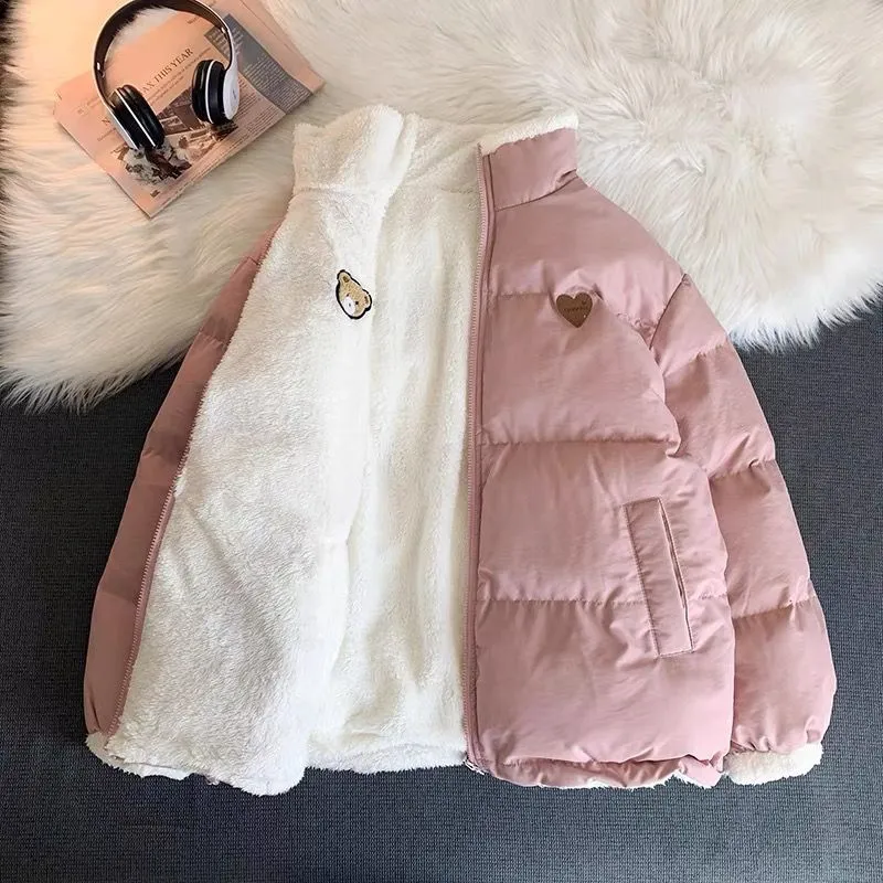 Cotton-Padded Woman Bread Dress Woman Design Sense Small Korean Cotton-Padded Coat With Velvet Thickened Both Sides Wear Gentle Wind Milk Sweet Cotton-Padded Jacket