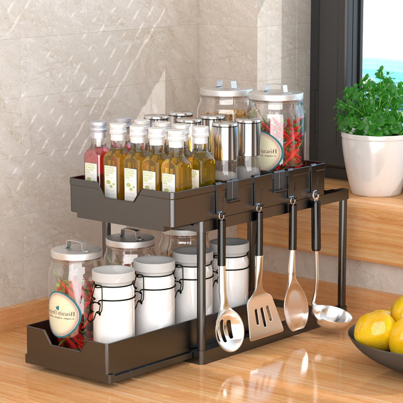 Amazon Pull-Out Double Sink Storage Rack Kitchen Bathroom Countertop Tissue Rack Spice Storage Rack Specification drawing
